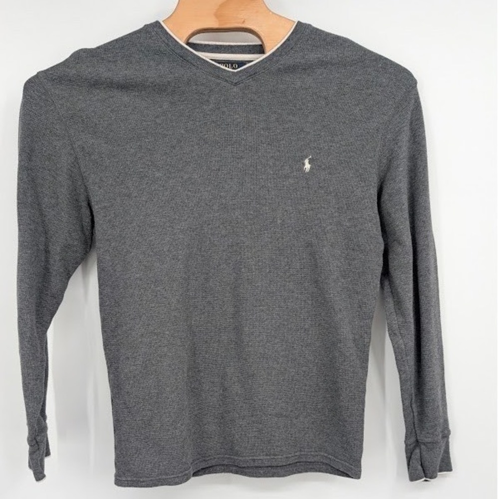 Polo Ralph Lauren Gray Waffle Knit‎ Long Sleeve Shirt V neck Men's sz XL